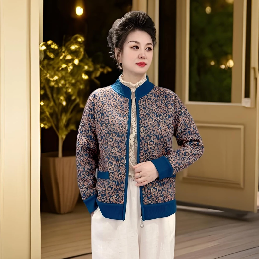 冬季中老年时尚洋气休闲百搭加绒加厚大码保暖优雅妈妈装开衫外套