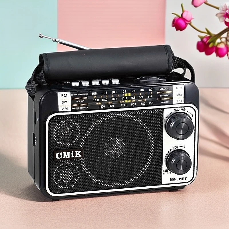 出口美国收音机多波段老年人半导体双喇叭蓝牙音箱插卡U盘交直流