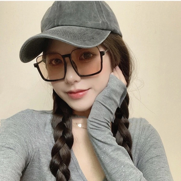 时尚ins大框方形防紫外线网红显脸小半框太阳镜茶色复古墨镜女