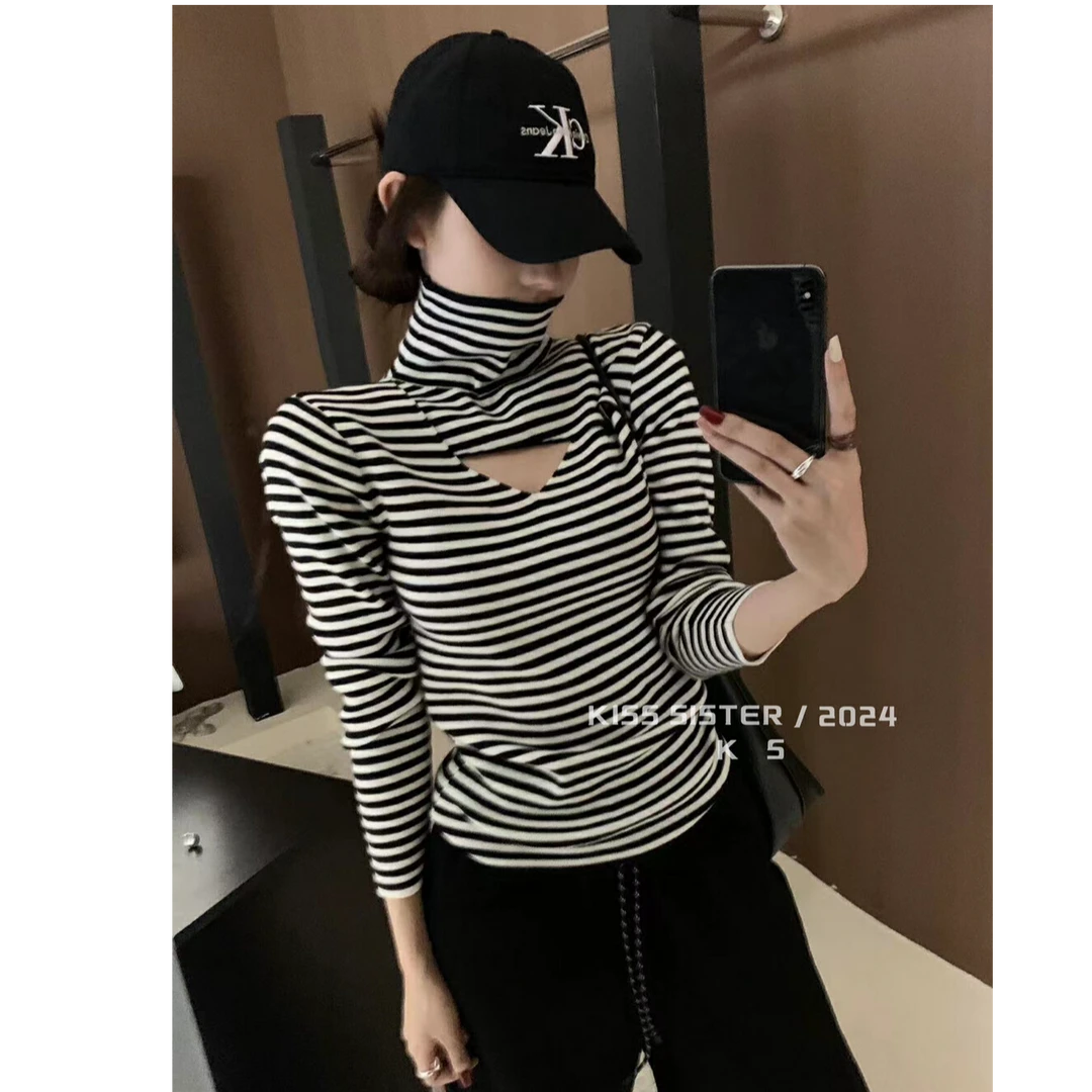 新款韩版软糯高级洋气高领镂空保暖内搭针织衫