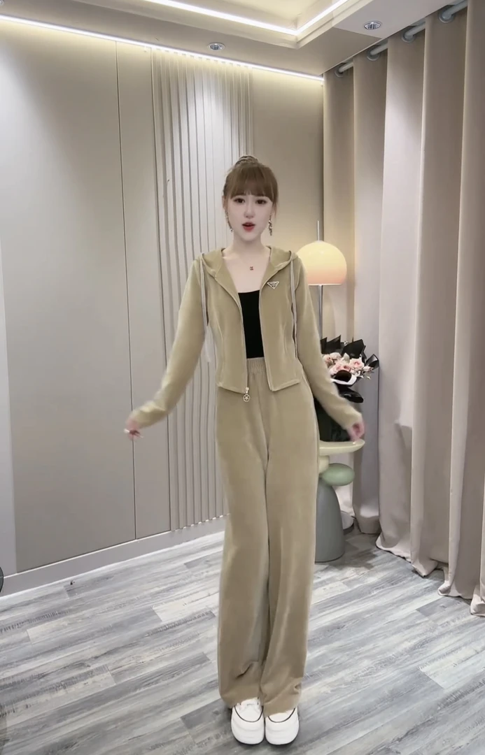 新款时尚洋气衣服女休闲显瘦帽衫裤子两件套5927