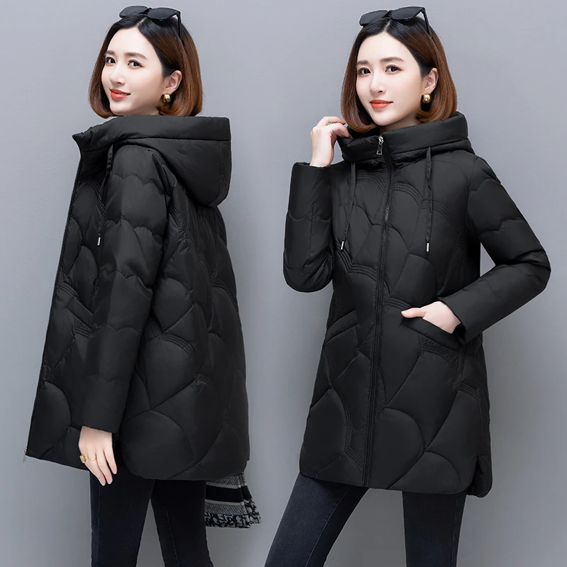 中老年妈妈装加厚宽松时尚韩版中长款连帽潮版棉服外套显瘦女韩版