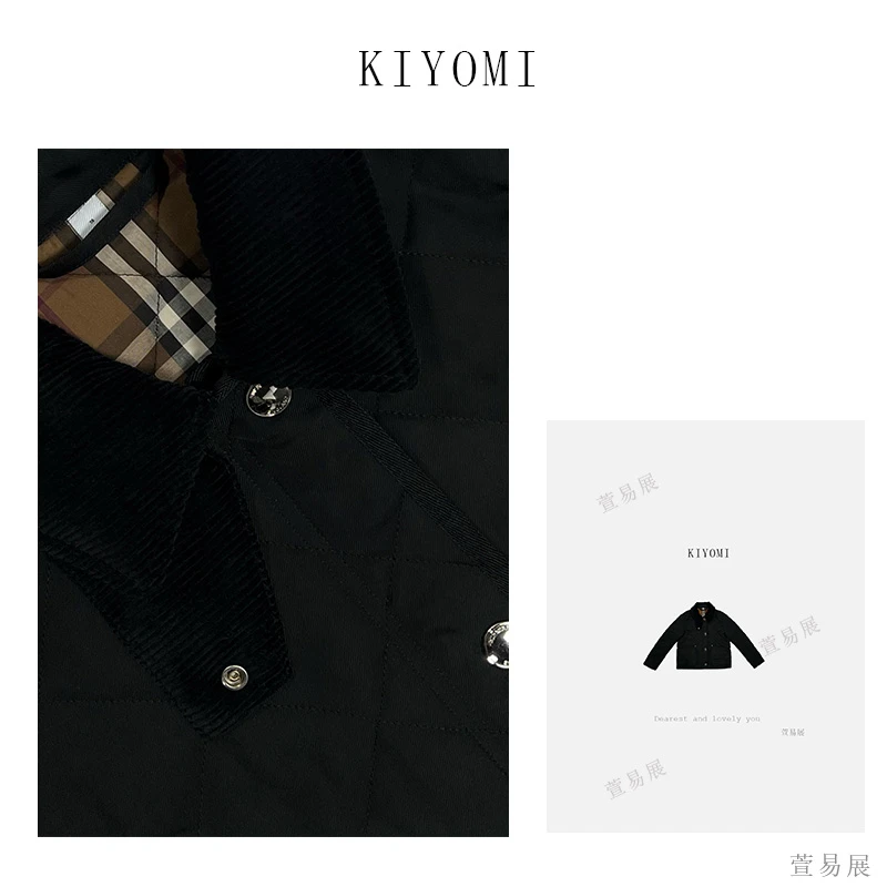 萱易展KIYOMI【】轻奢复古秋冬菱格短款百搭棉服-X