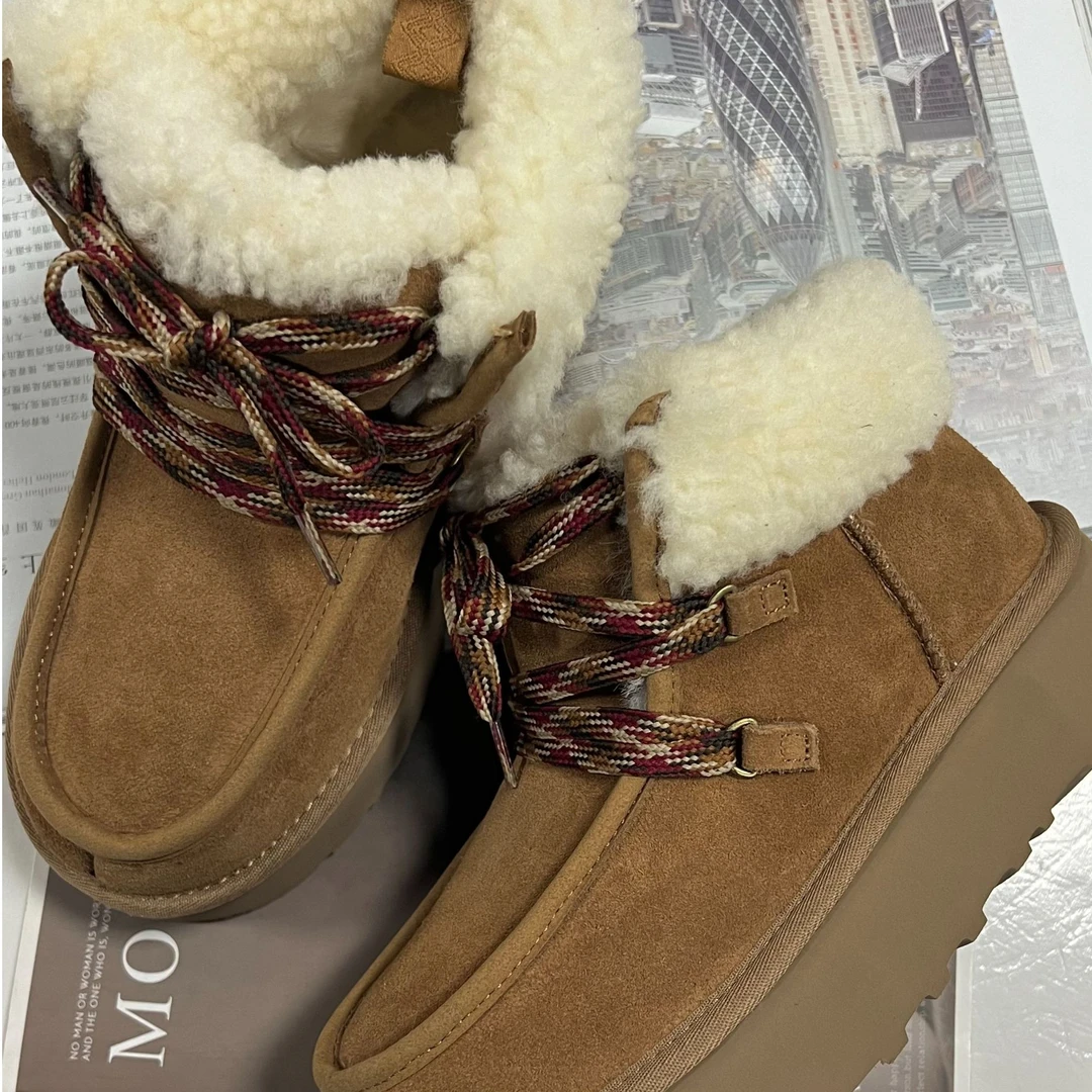 伊诺-牛皮雪地靴保暖系带休闲增高芙卡拉靴-101101