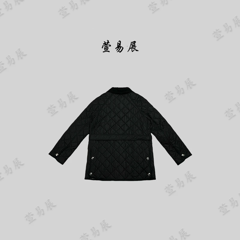 萱易展-经典格纹菱形腰带收腰显瘦棉服外套-091601-Q