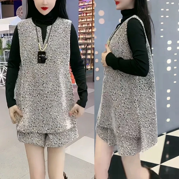 套装女气质百搭V领马甲搭配短裤搭配打底衫女87458855