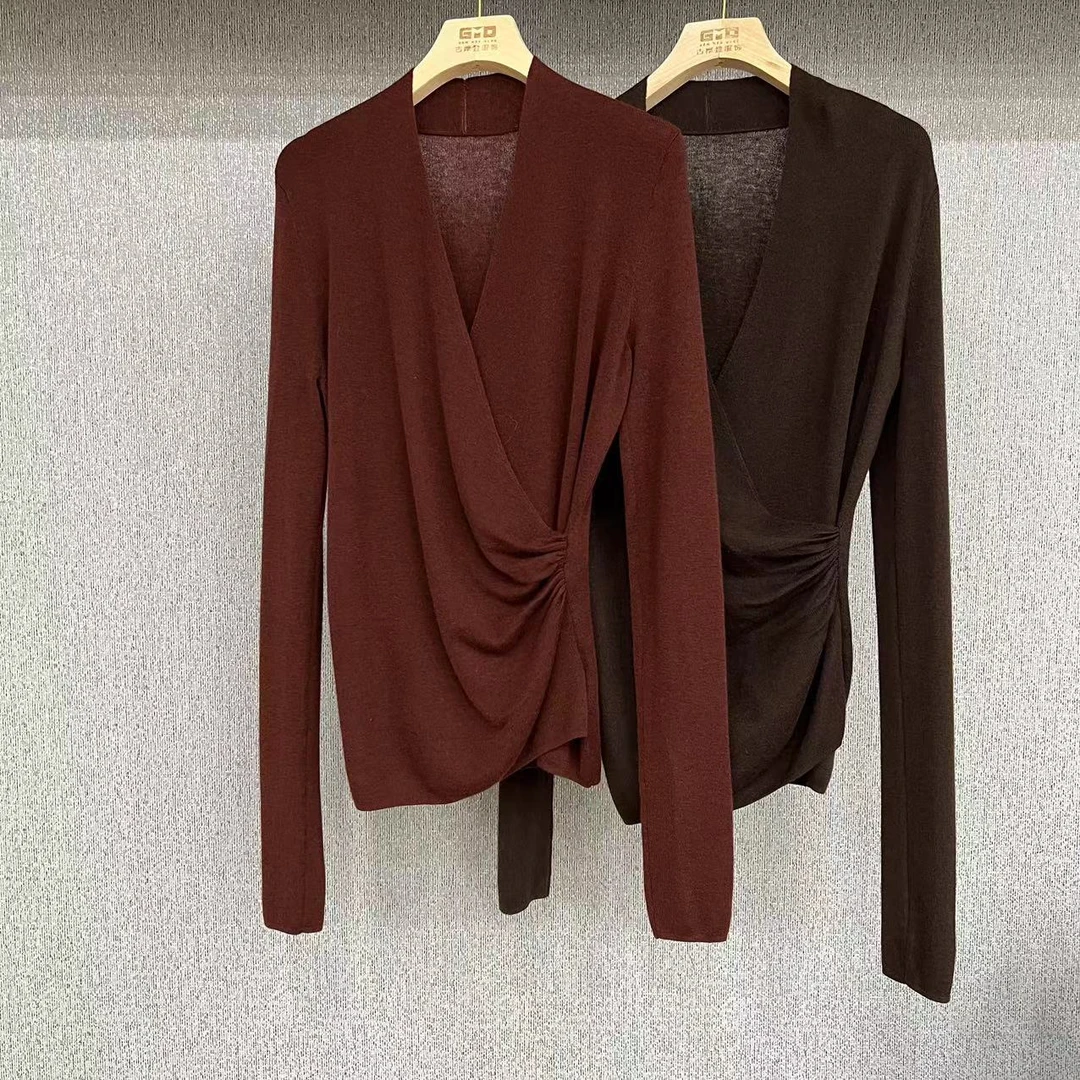 爆款！交叉褶皱女士针织衫