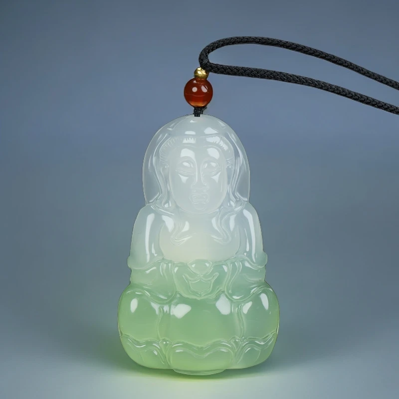 复古简约百搭天然玉髓半山水观音菩萨吊坠男士清新潮流颈饰品礼物