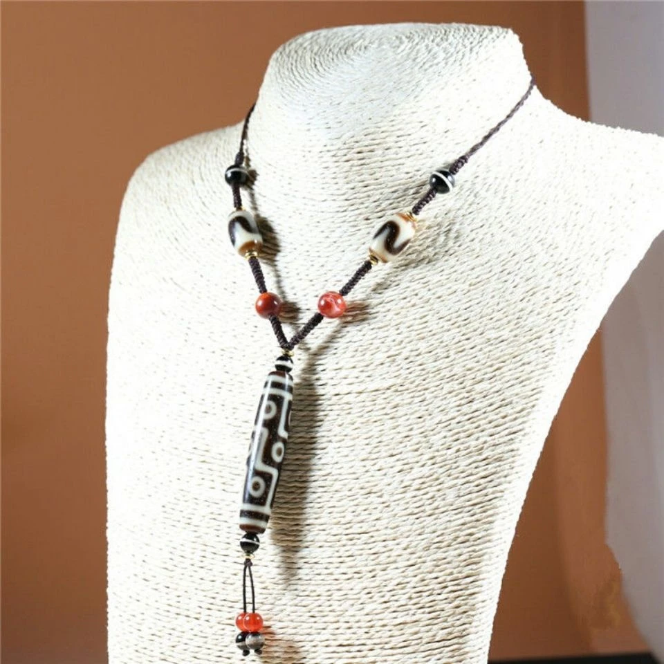 复古民族风简约九眼玛瑙虎牙吊坠男女挂件项链毛衣链气质清新饰品