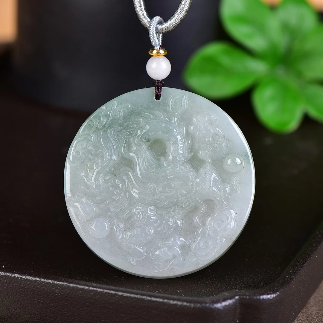 气质清新潮流天然天山翠龙凤呈祥牌子挂件吊坠简约民族风白搭颈饰