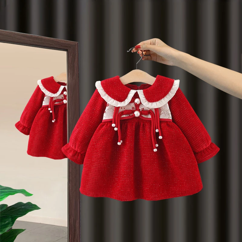 女童连衣裙冬装洋气婴儿加绒公主裙一周岁生日抓周小女孩宝宝礼服
