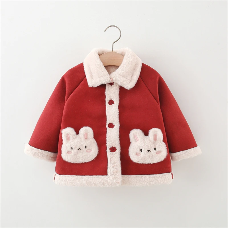 女童秋冬装加绒韩版外套儿童洋气上衣女宝宝厚款冬季保暖婴儿衣服