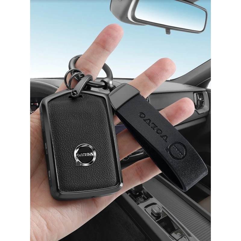 适用沃尔沃xc60钥匙套真皮s90汽车s60男xc90扣xc40包v40壳铝合金