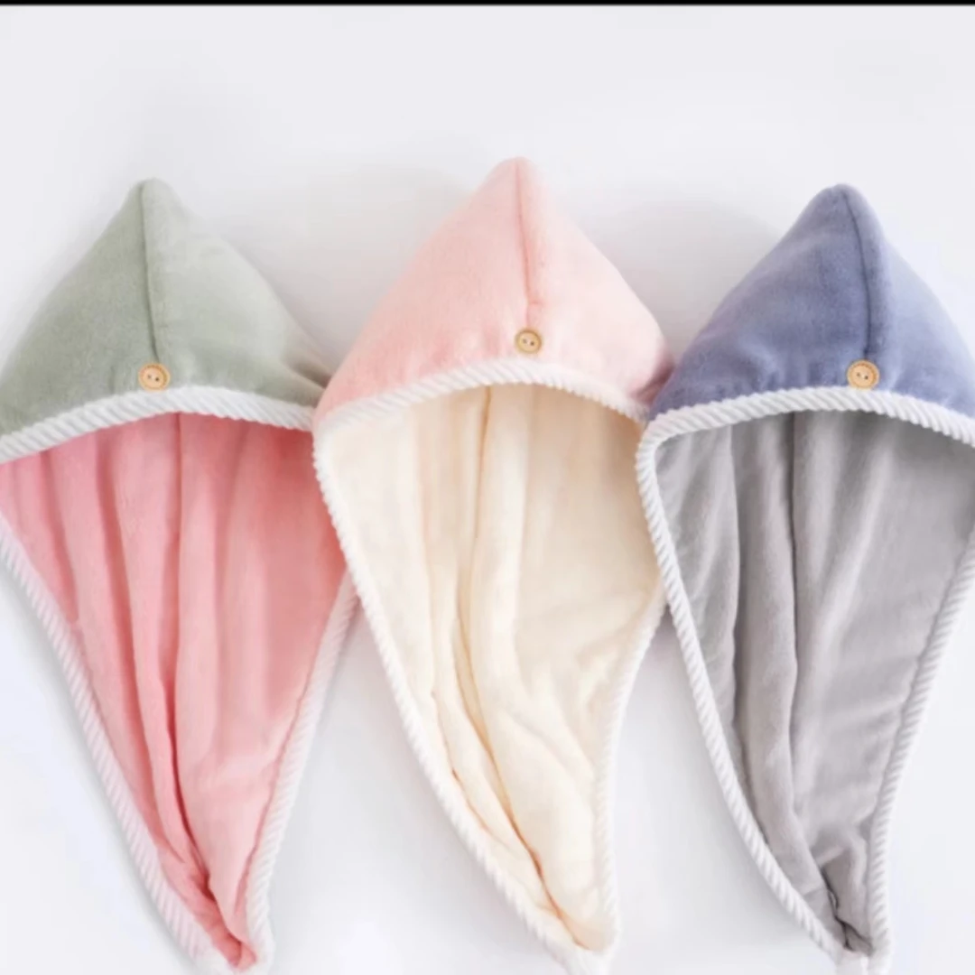 双层加厚高密度珊瑚绒干发帽柔软可爱干发巾居家日用套装