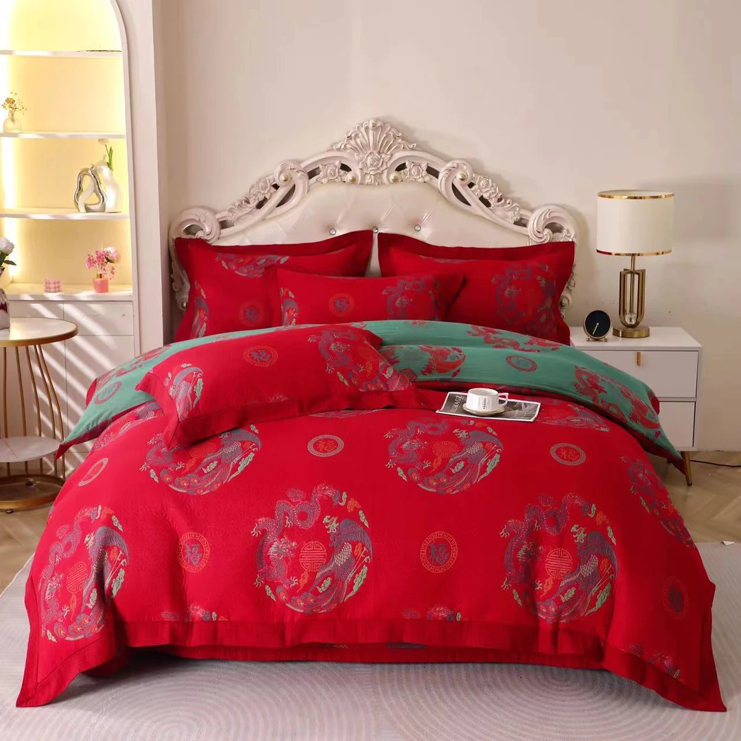 丽平家（龙凤合鸣）国潮风婚庆床盖款三层纱四件套秋冬家居温暖家居