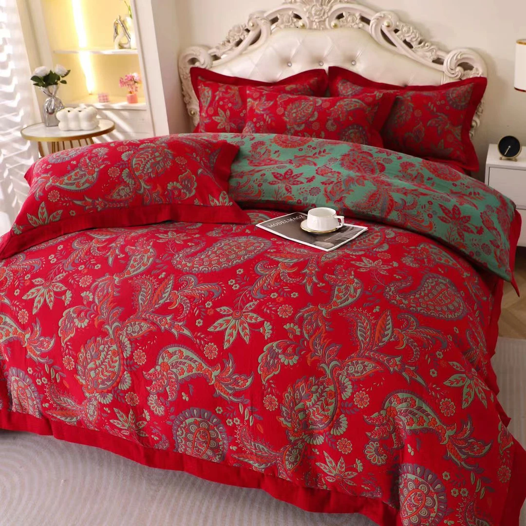 丽平家（富贵连年）国潮风婚庆工艺款三层纱四件套秋冬家居温暖家居