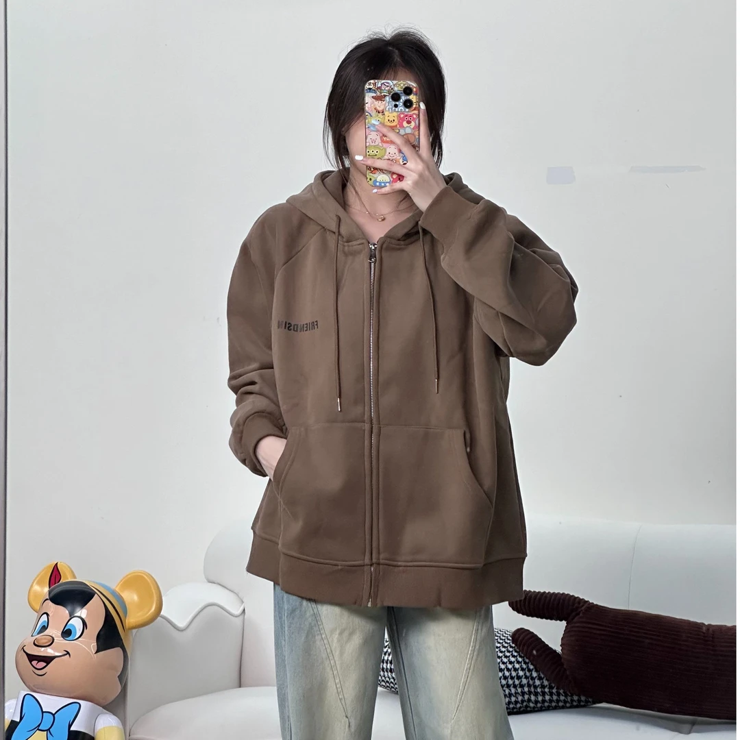 【粥粥推荐】秋冬外套拉链开衫连帽卫衣加绒加厚宽松休闲女款