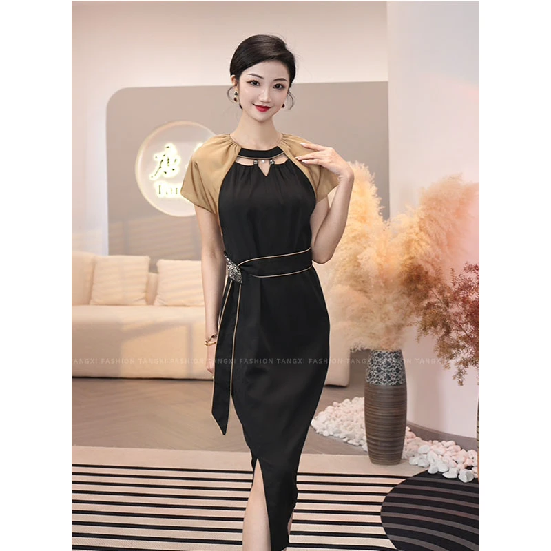 唐熹2025新款【ZM24-X550】法式高级感女装黑色拼接连衣裙