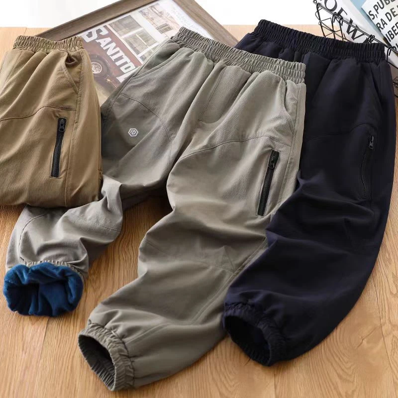 （现货）男童加绒工装裤子儿冬装防风保暖长裤中大童棉裤加厚2024新