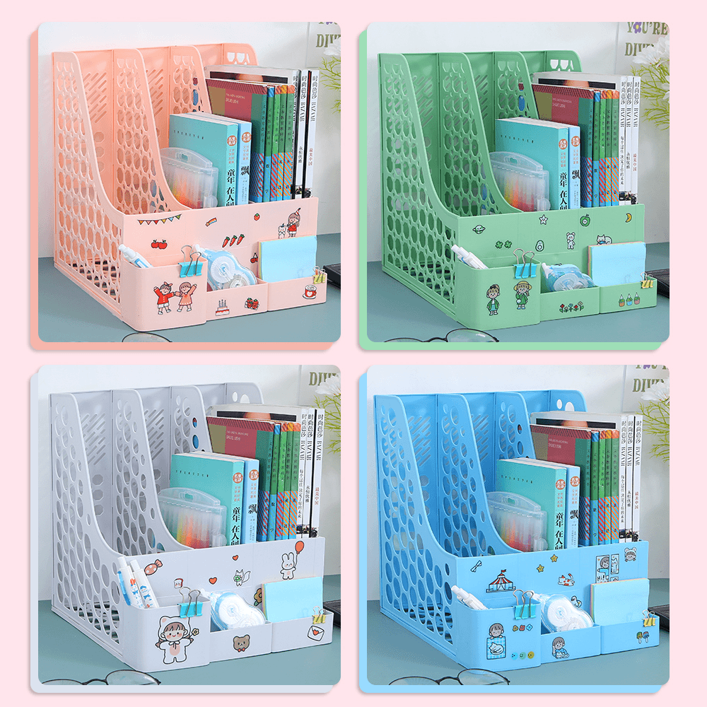 带笔筒原材料书架加厚文件架三栏收纳盒立式文件资料架置物架AH