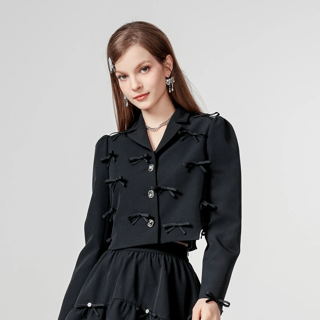 【诗语专属】AIVEI气质名媛千金蝴蝶结西装领短外套Q05W0023