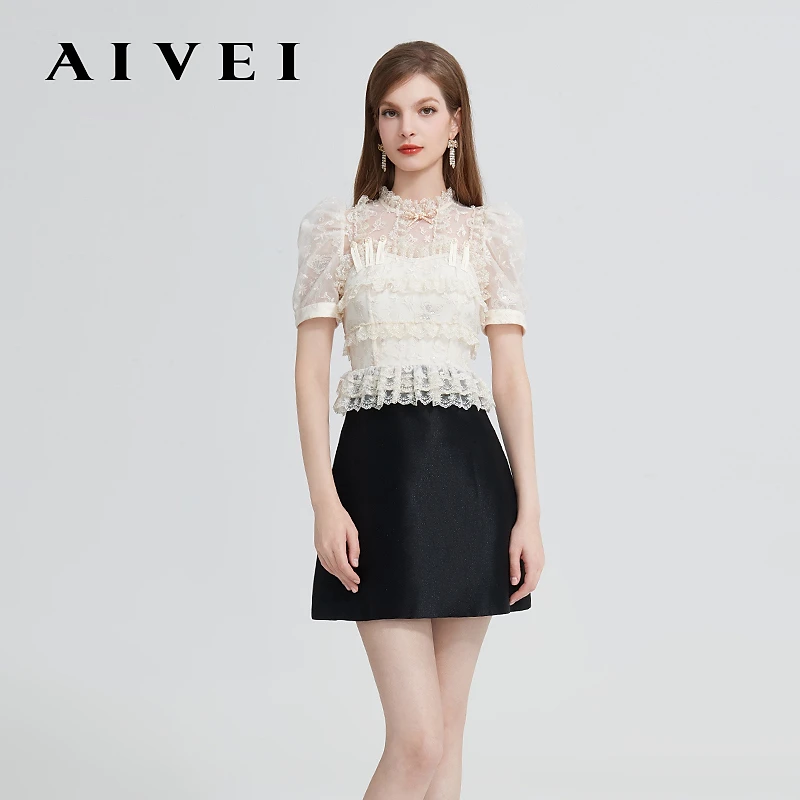 AIVEI度假甜系少女超仙刺绣蕾丝连衣裙R0160004