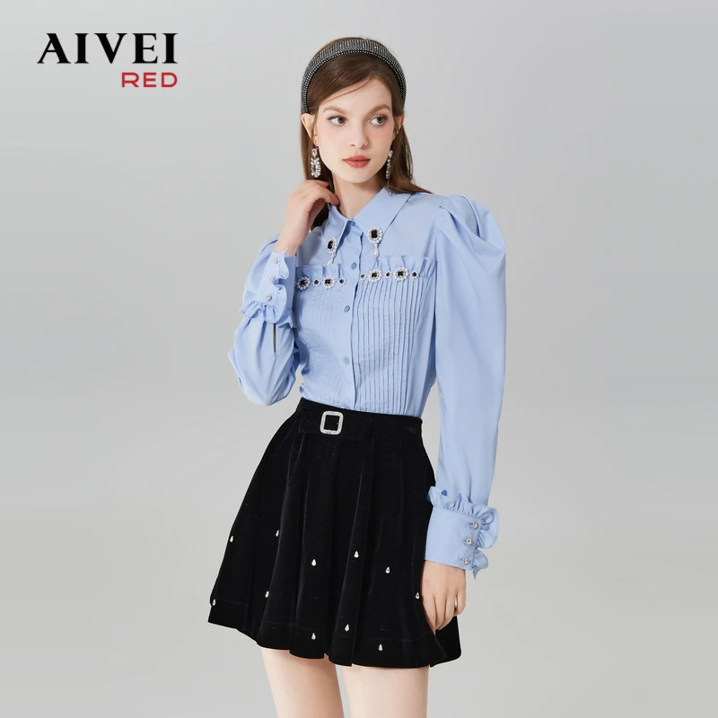 AIVEI年秋新少女甜美风泡泡长袖衬衫Q056S017