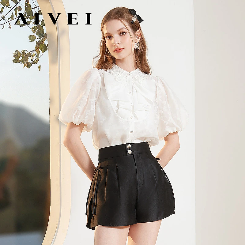AIVEI24减龄淑女蝴蝶结泡泡提花衬衫R0360102