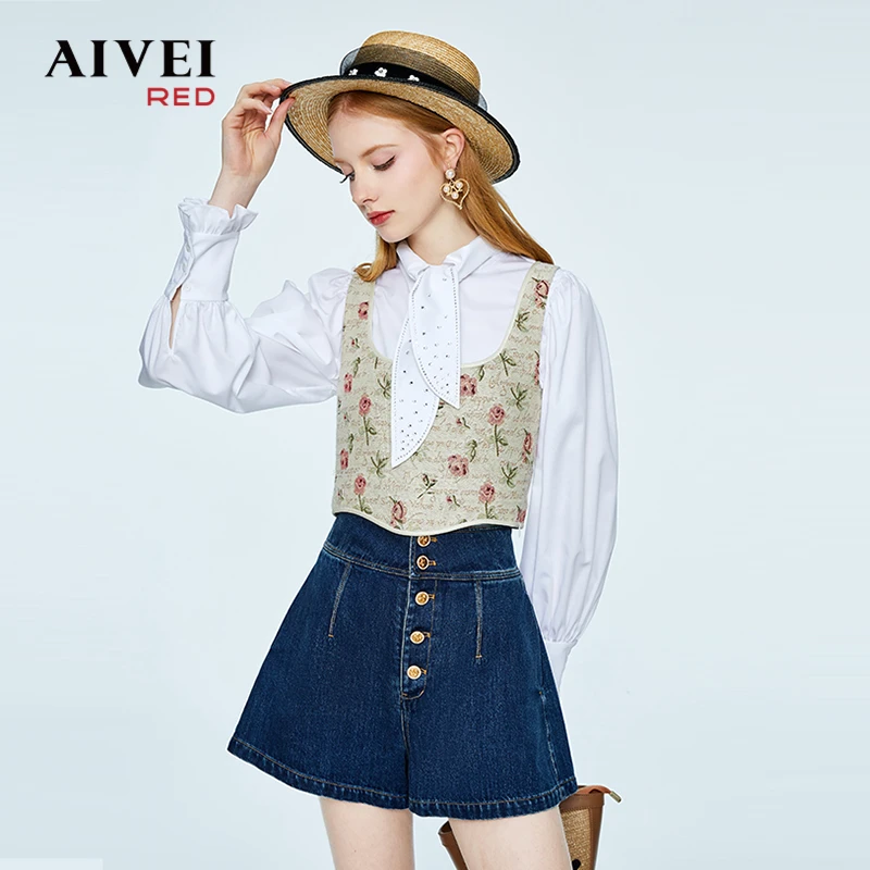 AIVEI法式复古提花马夹兔儿领女衬衫P0560171