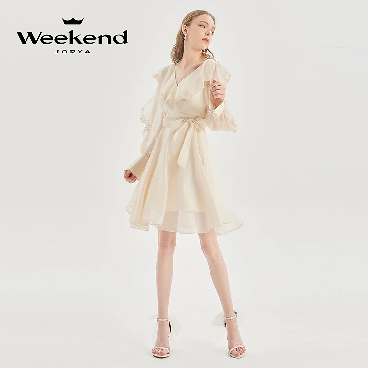 卓雅周末千金风优雅蕾丝荷叶边公主连衣裙女EJWDAQ83