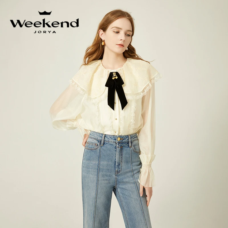 卓雅周末气质蕾丝灯笼荷叶长袖高级感衬衫EJWDCU15