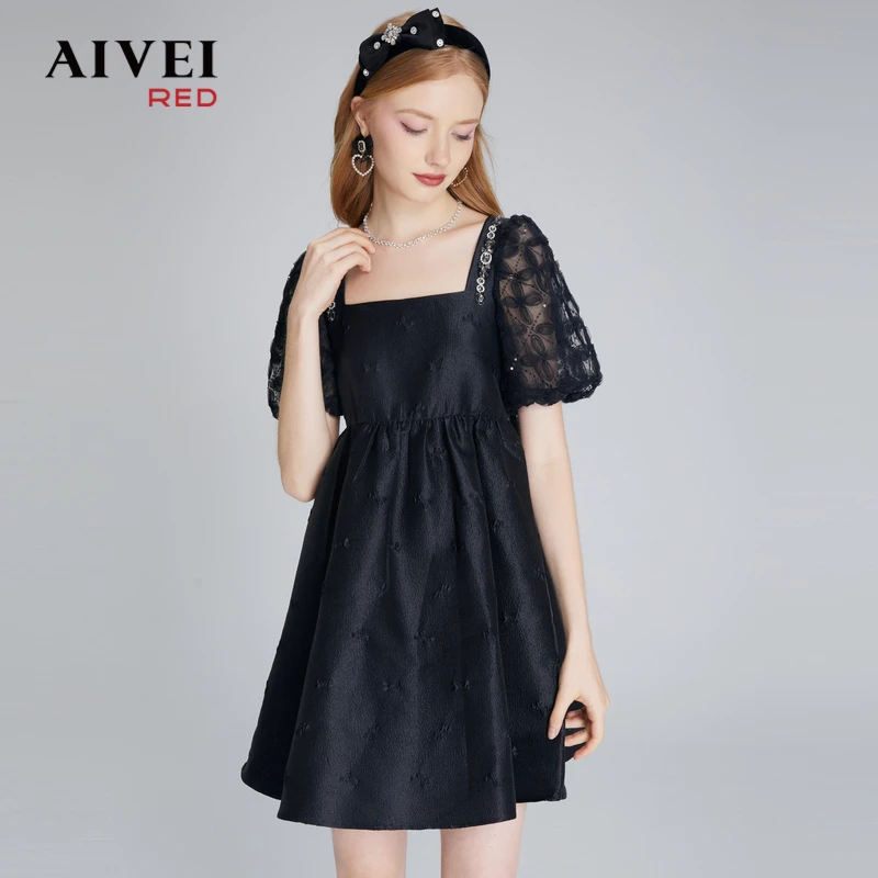 AIVEI欣贺方领镂空高腰娃娃裙P0160038