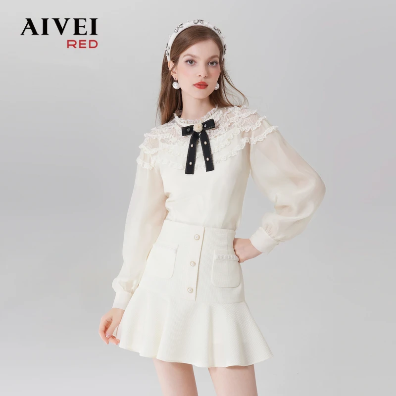 AIVEI新宫廷名媛千金蕾丝衬衣雪纺衬衫Q0560076