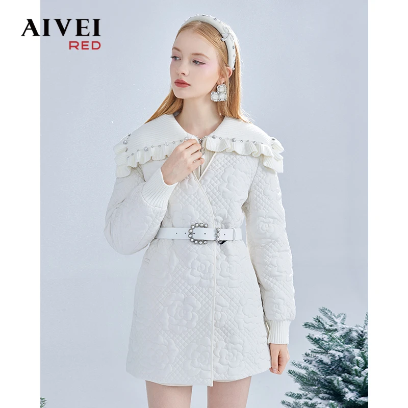 欣贺艾薇小众设计日系花朵绗缝羽绒服P0660057