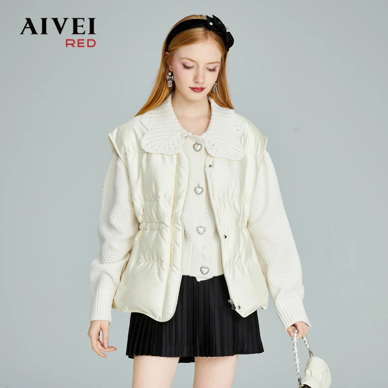 【赵老板专属】AIVEI花朵领针织上衣保暖羽绒背心两件套P0560156