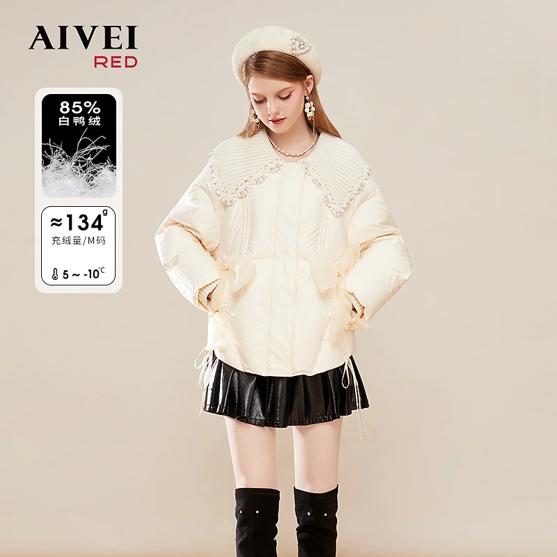 【金拐子专属】AIVEI冬新奶系蝴蝶结休闲白色羽绒服Q0660186