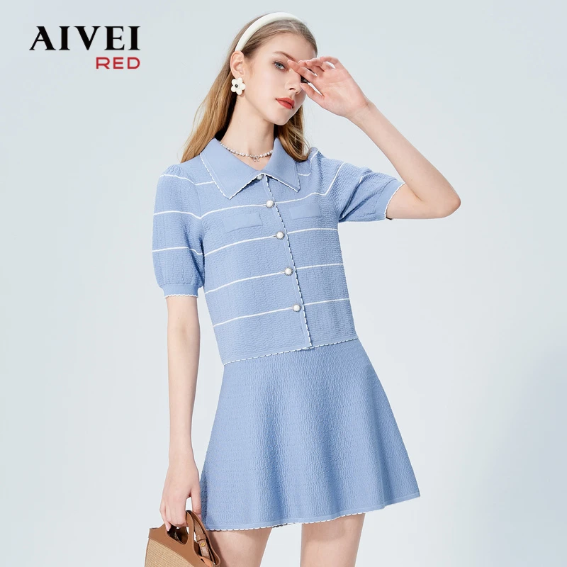 AIVEI欣贺Polo单排扣上衣短裙针织套装P0360099