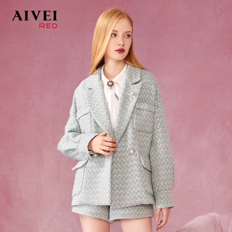 【媛媛女王专享】AIVEI欣贺春通勤宽松小香风中长款短外套P0660103