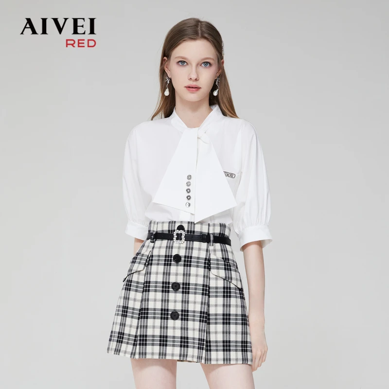AIVEI新法式复古通勤优雅白色衬衫上衣Q0360069