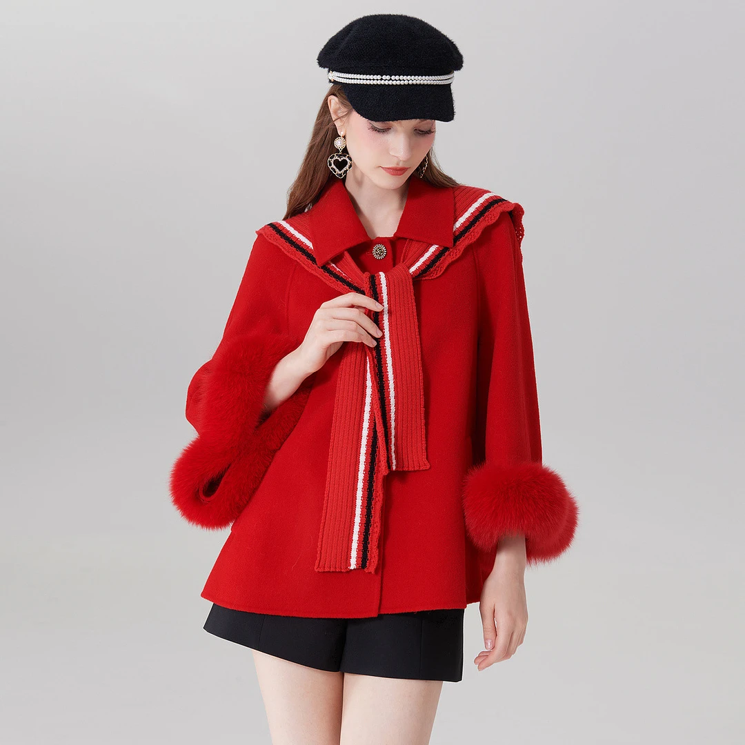 【媛媛女王专享】AIVEI冬新甜美减龄学院风绵羊毛呢大衣Q0560276