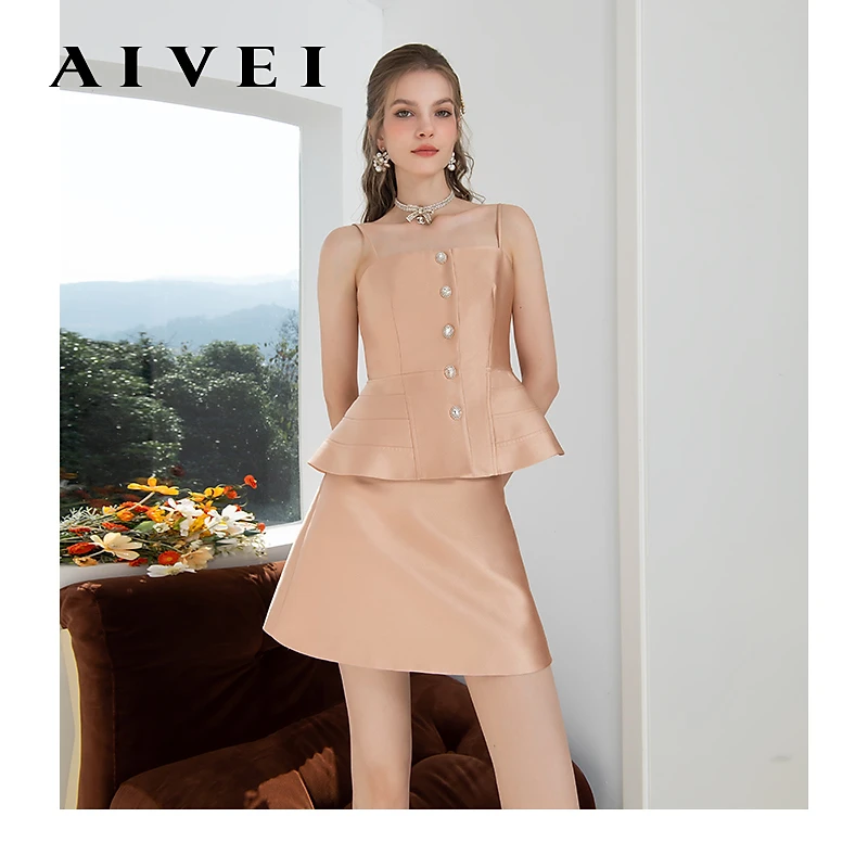 AIVEI24名媛风吊带抹胸短裙香槟色套装R0360109