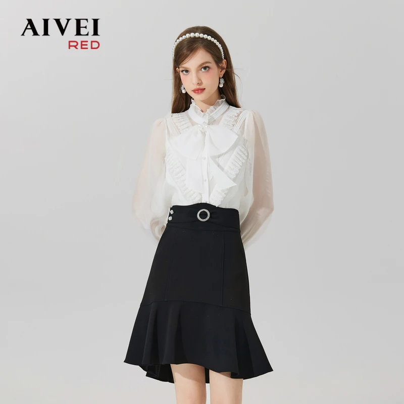 AIVEI宫廷名媛风小众显瘦蝴蝶结雪纺衫Q0560027