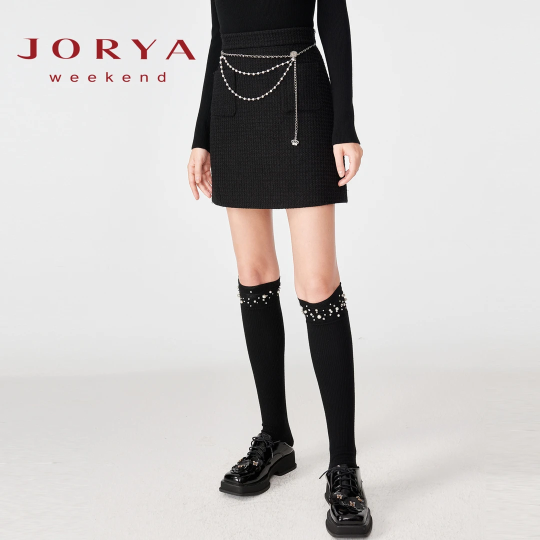 卓雅周末小香风A字高腰粗花呢半身短裙EJWCDF02