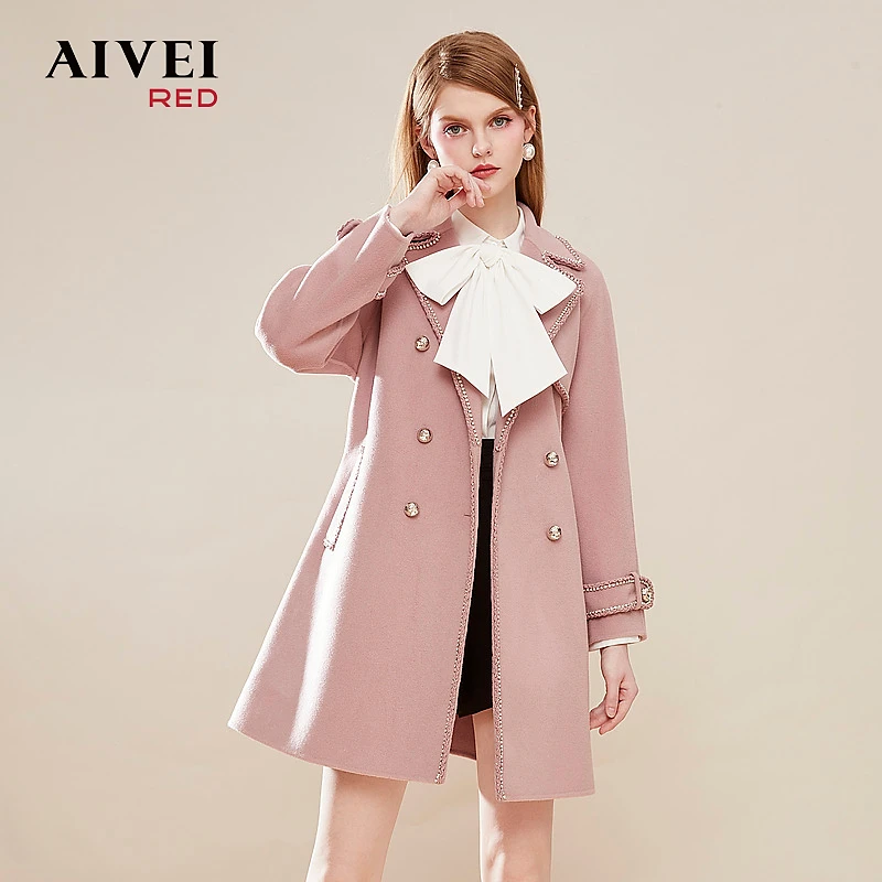 【陈大可专属】AIVEI气质通勤女神范粉色毛呢洋气大衣Q0660245