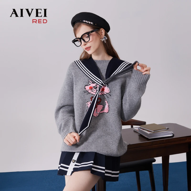 AIVEI格雷秋少女减龄慵懒学院风针织衫Q0560077