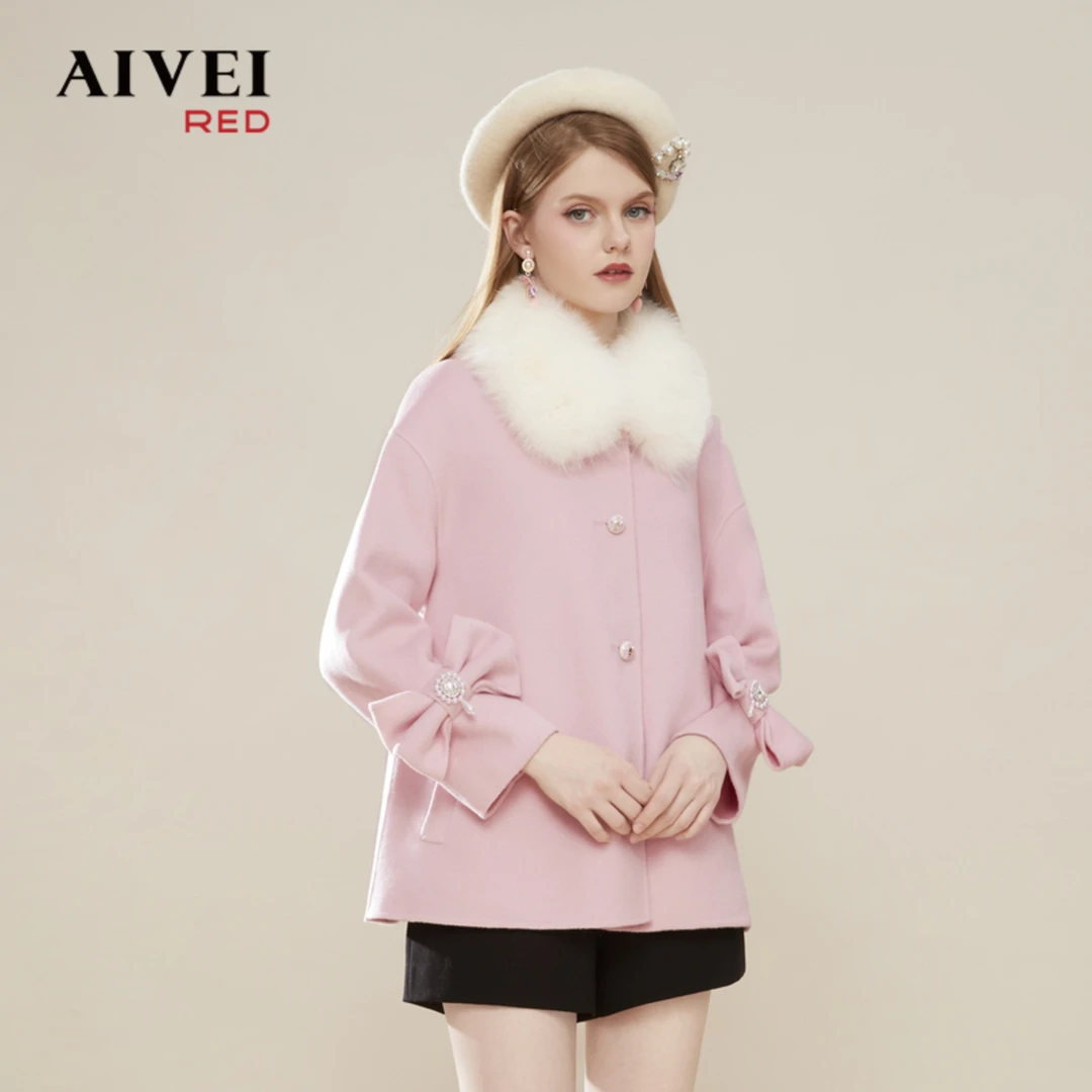 AIVEI冬新减龄小个子毛领气质双面呢大衣Q0660240