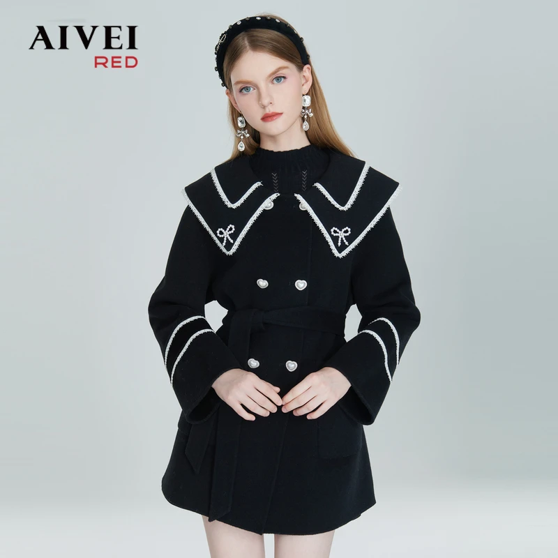 AIVEI冬新学院风双层翻领扣毛呢外套P066S136