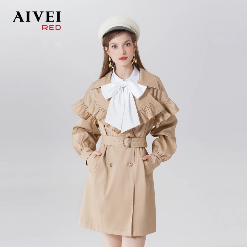【陈大可专属】AIVEI气场时尚女主荷叶卡其色风衣外套Q0560261