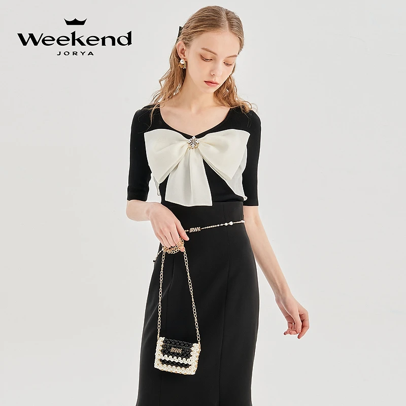 卓雅周末法式浪漫减龄蝴蝶结修身针织衫EJWDAM12