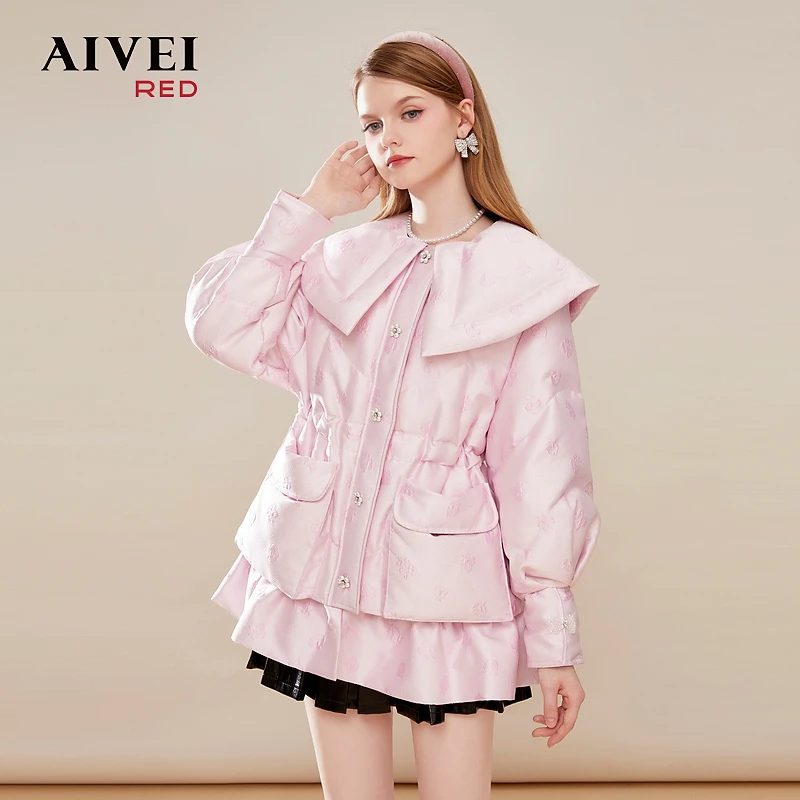 【蜜思仝】AIVEI防寒少女翻领时尚甜美印花羽绒服Q066S033